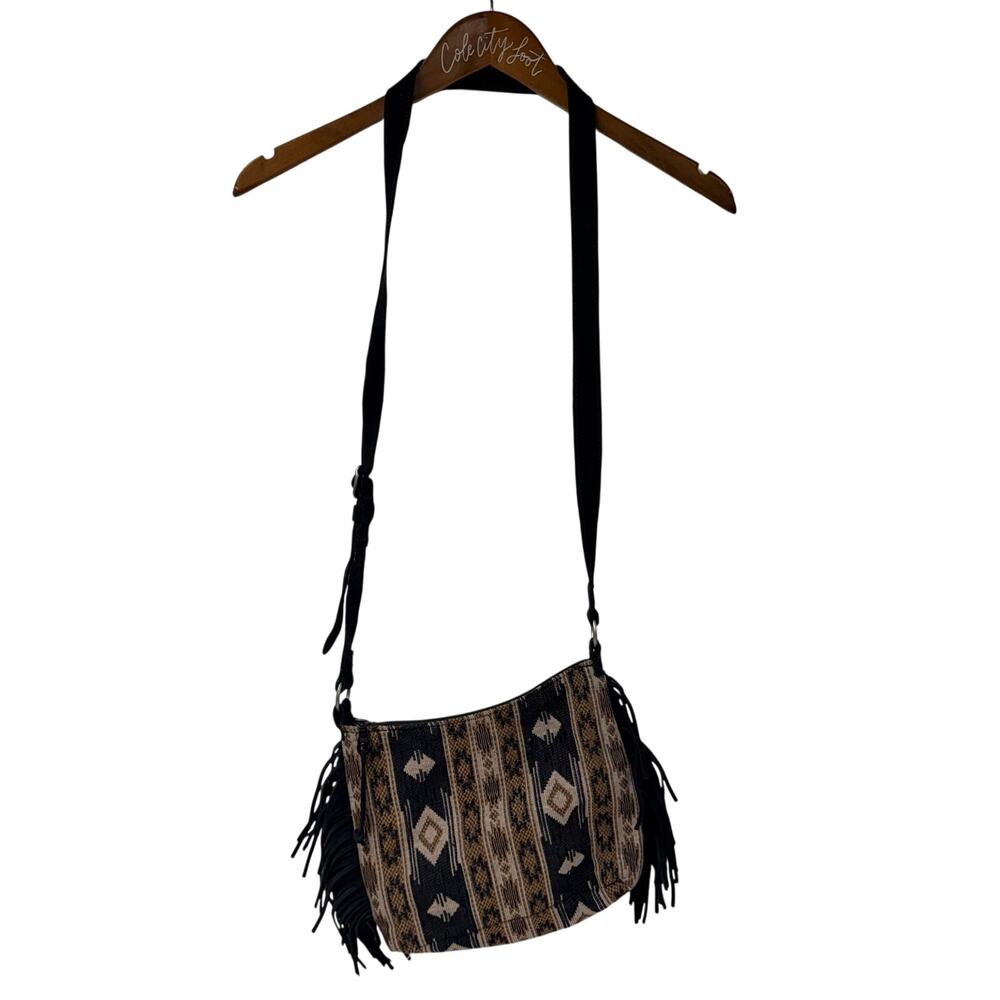 Minnetonka Fringe Trim Southwestern Bag Crossbody Suede Southwestern Print